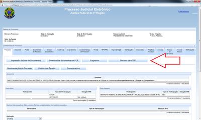 Imagem: Deve-se acessar o processo em tramitação no 1º Grau e clicar no botão *Recurso para TRF*.