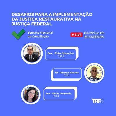Imagem: TRF5 realiza live sobre Justiça Restaurativa