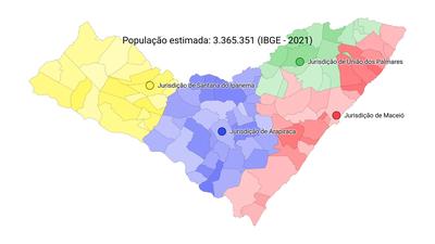 Imagem: Mapa da atual competência da subseção de Arapiraca